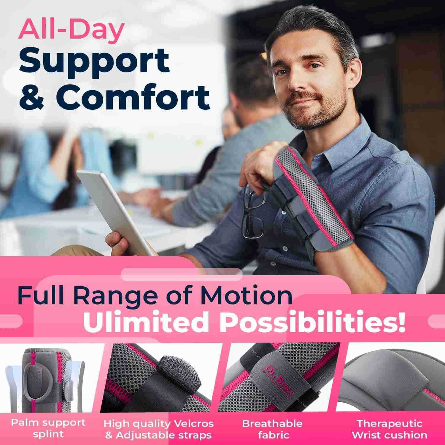 Adjustable Wrist Brace Night Support for Carpal Tunnel FSA HSA Eligible Doctor Developed Upgraded with Double Splint Therapeutic Cushion Hand Brace Fo