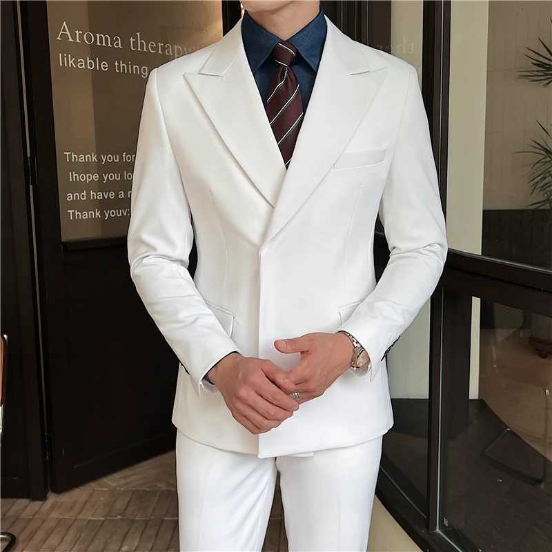 2024 Slim Fit Solid Color Suit Set British Style Fashion Handsome Light Luxury TwoPiece Ensemble W250910
