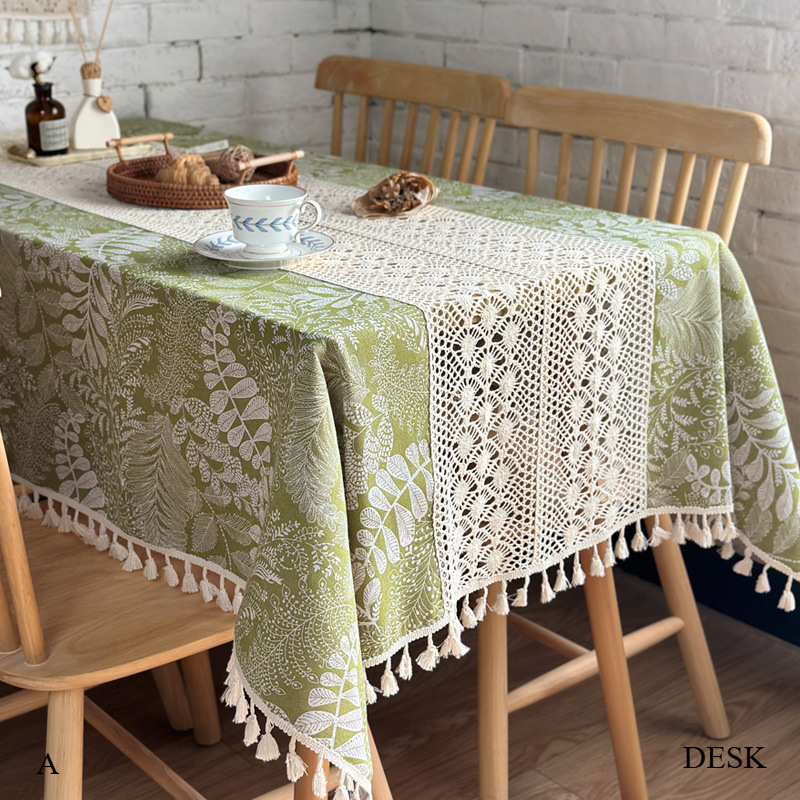 Mori Leaf Floral Fabric Coffee Table Balcony Dining Side Table Cover Towel TU2