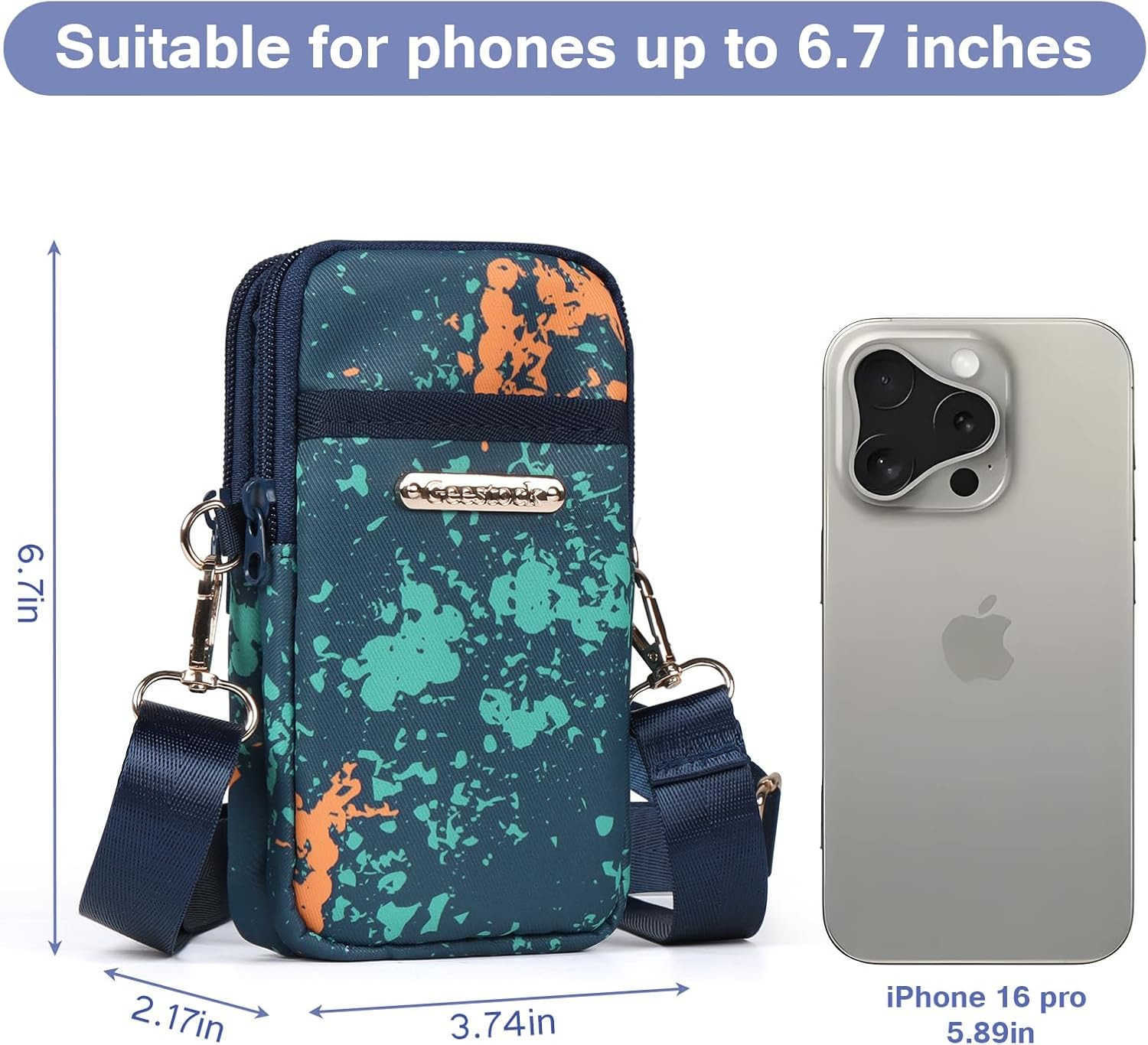 Cell Phone Purse Small Crossbody Shoulder Holsters Bags with Arm Bands Phone Key Pouch Holder for Running Walking Hiking Biking Blue PaintW250910