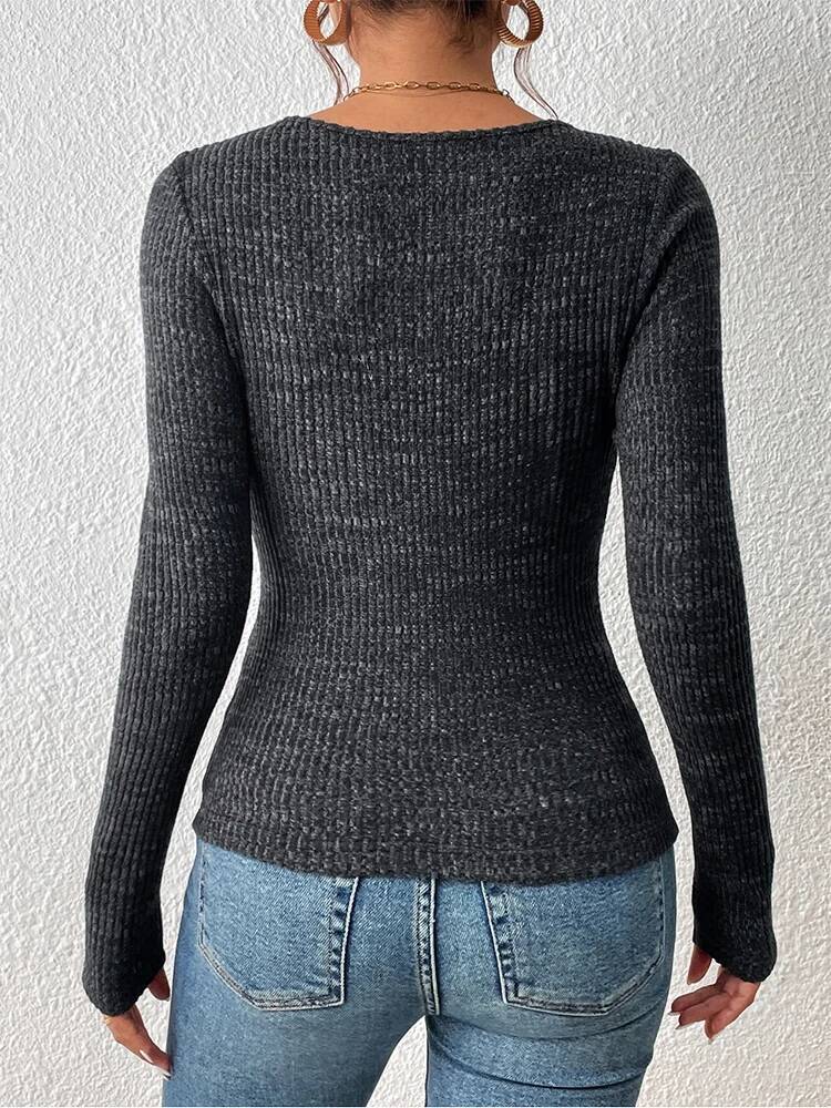 Square neck women's knitwear Vintage basic solid knit top Casual slim-fit Korean sweater Simple chic jumper dongdumaoyi
