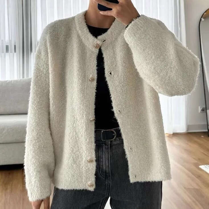 Autumn And Winter New Loose Buttoned Knitted Sweater Long Sleeve Cardigan Coat For Women B3