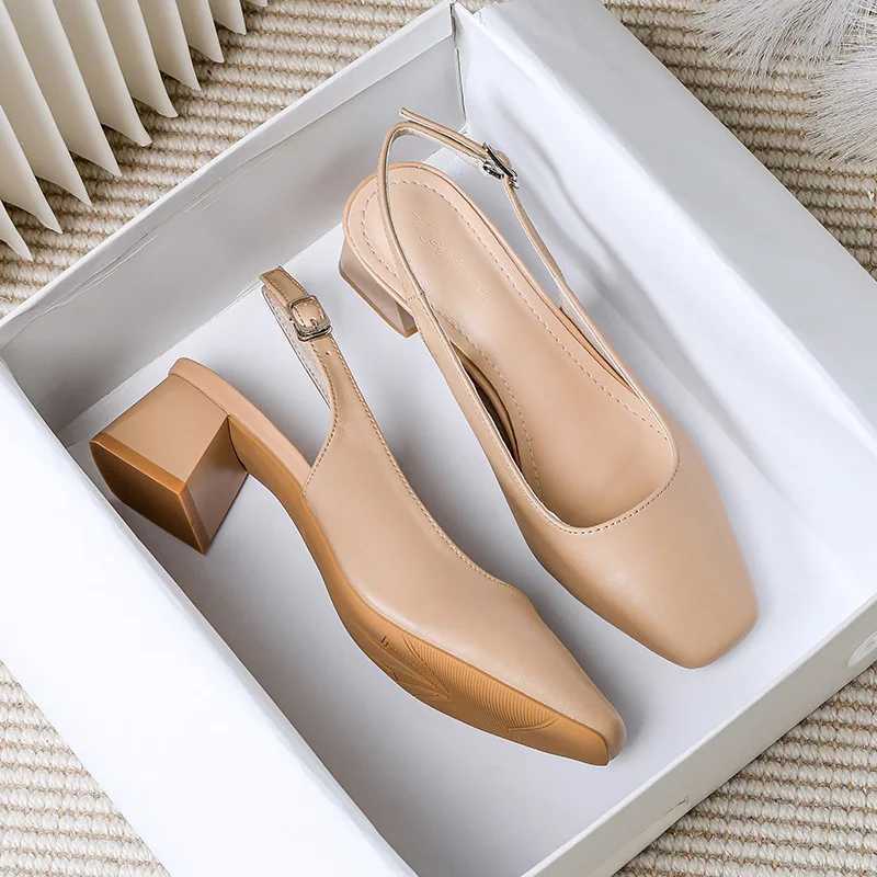 2024 New Mid Thick Heel High Heels Womens Shoes French Baotou Sandals Womens Summer Shallow Mouth Large W250910