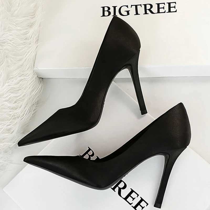 BIGTREE Shoes Silk Satin Woman Pumps Fashion High Heels 2025 New Stiletto 10 Cm Heels Sexy Party Shoes Lady Pumps Large Size 43 W250910