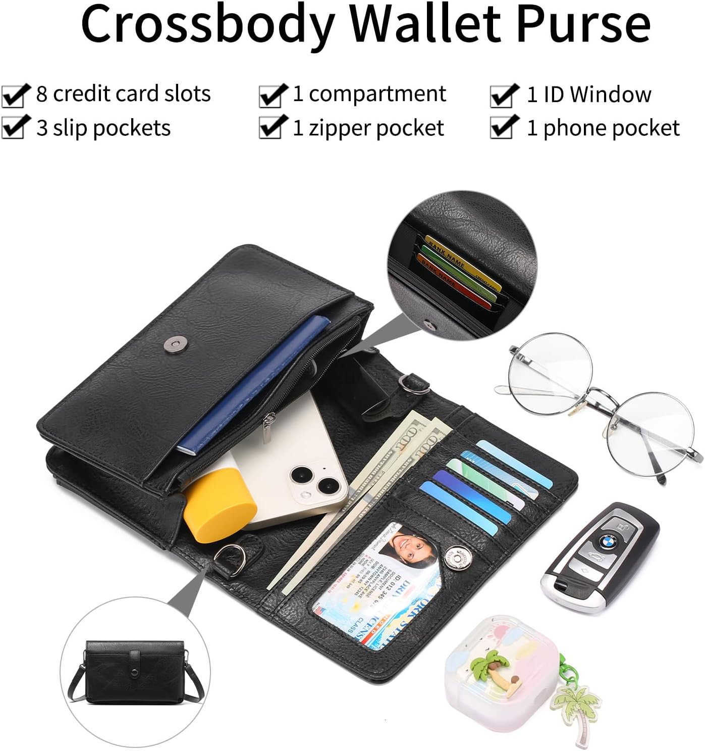 Small Crossbody Bags for Women Leather Cell Phone Purse Wallet with ID window and Card Slots Z250910