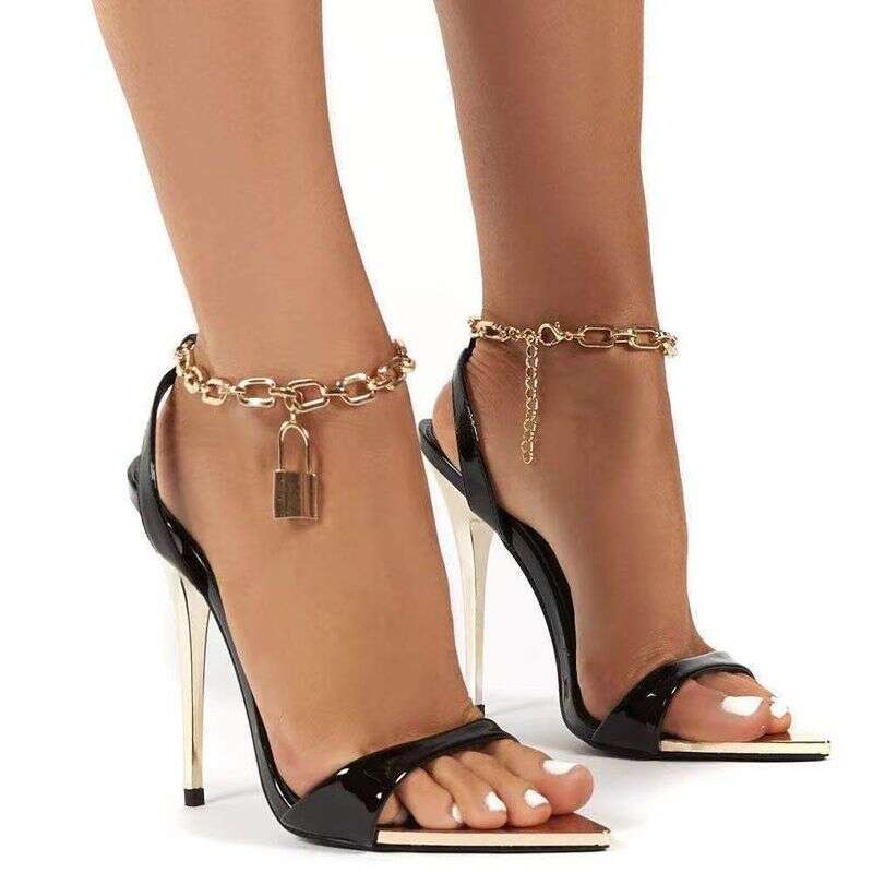 2025 Cross-Border Foreign Trade Large Size New Women's Shoes Candy-Colored Pointed Toe Stiletto High-Heeled Fashion Sandals Metal Chain Spot