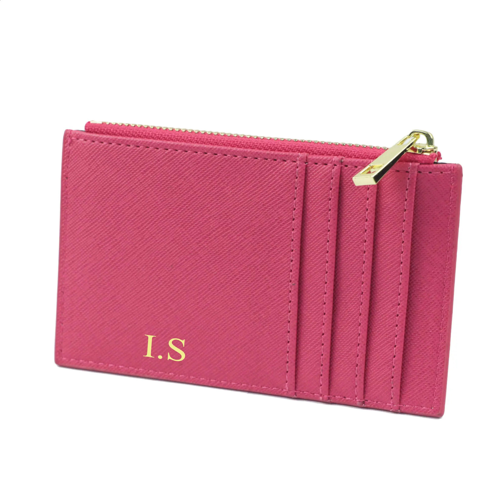 Custom Name Saffiano Leather Zip CardHolder Multiple Colors Ultra Thin Coin Purse Drop Small Women Credit Card Wallet250906