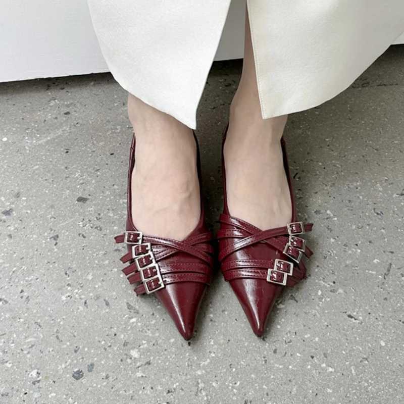 New Womens Ballet Flats Pointed Toe Boat Shoes 5 Buckles Designer Shoes for Female Slip on Flat Shoes Spring Autumn W250910