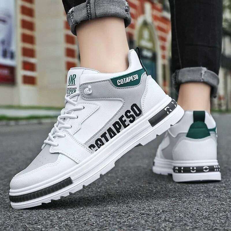 Fashion Men Walking Shoes Men High Top Boots Trend Skateboard Shoes PU Leather Casual Shoes Spring Brea thable Co mforts Platform