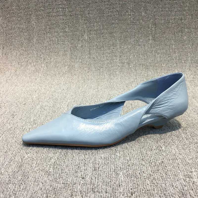 European and American Minimalist Womens Shoes 2024 New Design Sense Slim Heel Shallow Mouth Pointed Hollow Womens Single Shoes W250910
