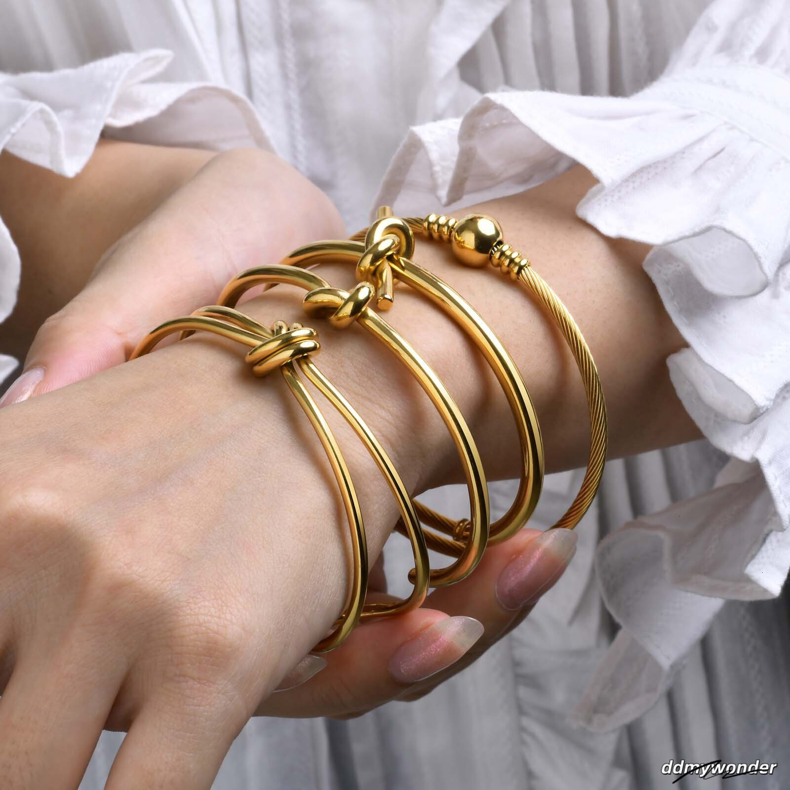 Stainless Steel Open Knot Women's Fashion Bracelet Jewelry Simple Style Hand Accessories