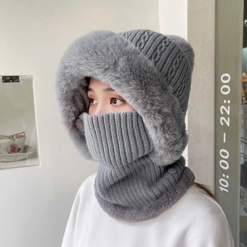 Winter Plush Fur Ball Pulr Hats For Women Casual Twist Pattern Fleece Lined Knitted Hat La Thicken Warm Scarf Hat FemaleXJ250910