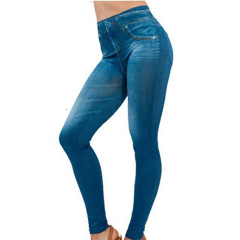 1pcs Womens Denim Print Leggings Females Fashion Slim Leggings Faux Jeans Leggings Lady Stretch Printed Tights Black Blue Pants Z250910