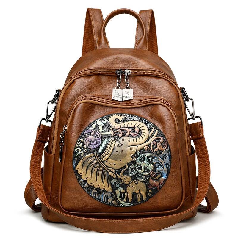 Elephant Print Design Backpacks High Quality Leather Solid Color Backpack Luxurious Women's Brand Travel Mochilas Sac A Dos high-quality