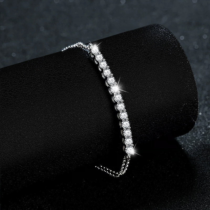 925 Silver Moissanite Adjustable Bracelet with Gold Plating Fashionable Trendy Bangles for Wedding Parties Gorgeous Jewelry Gift