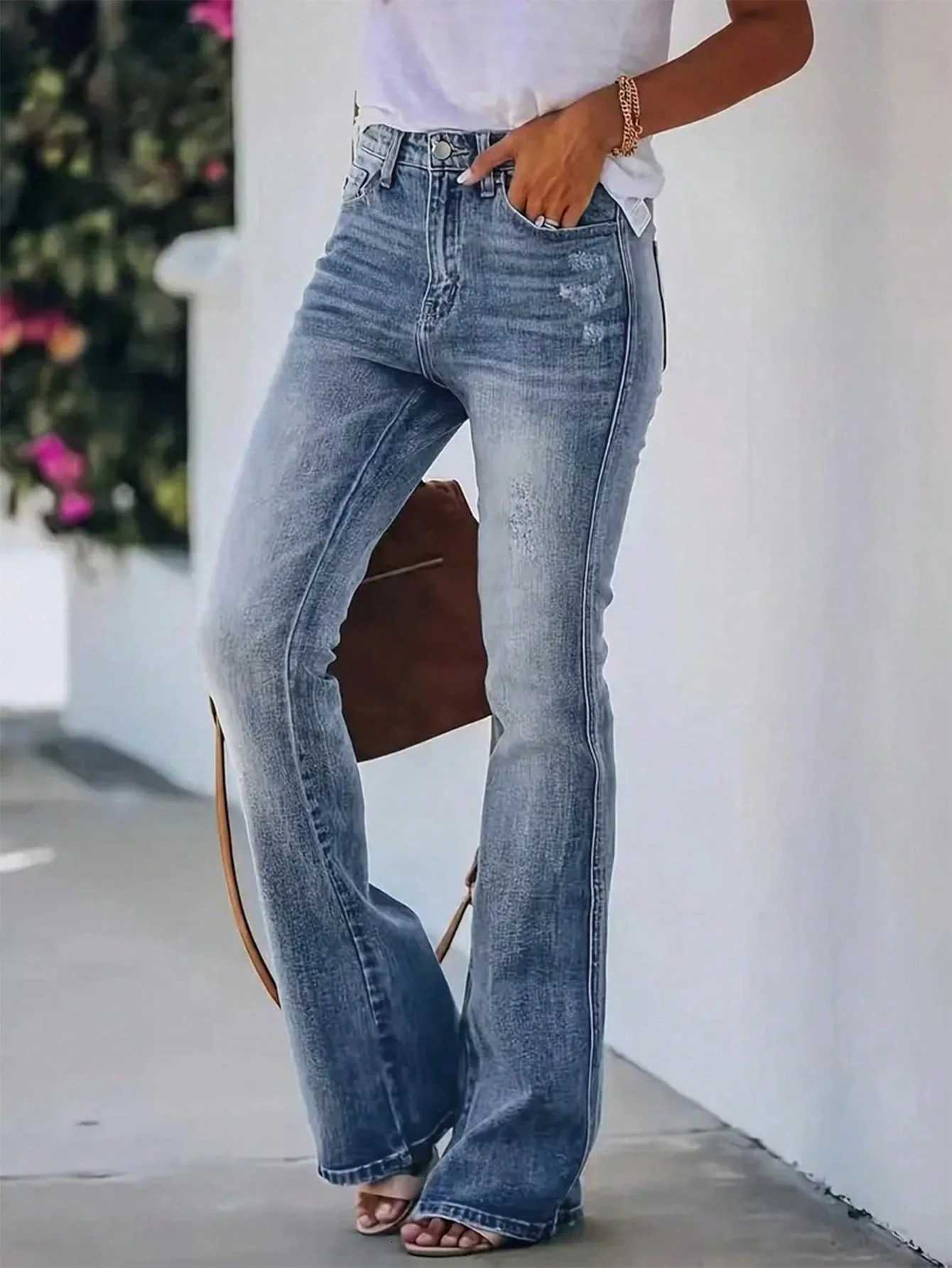 New hot womens horn jeans high waist slimming Denim pants Z250910