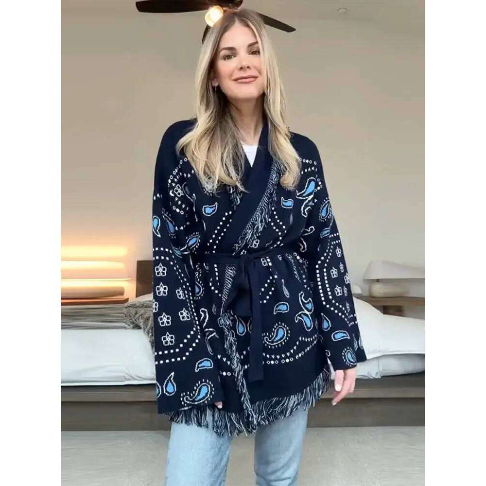 Designer Clothing 2025 Versatile Street Oversize Tassel Cardigan Woman Shawl Lace Up Colorful Loose Long Sleeves Casual Women's Cardigans