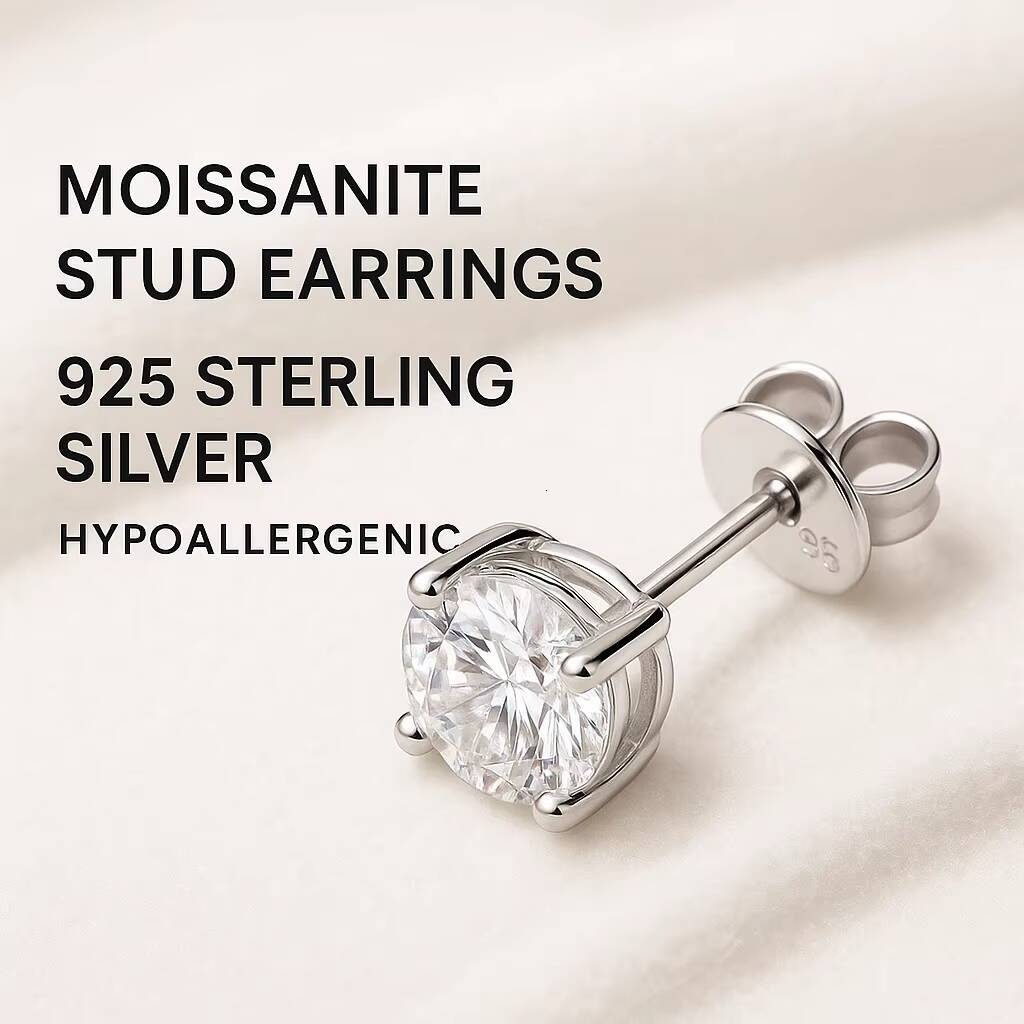 Classic Mossanite Diamond Ear Stud 38mm 1ct 2ct 14K Gold Plated 925 Sterling Silver VVS GRA Moissanite Earring for Women Men