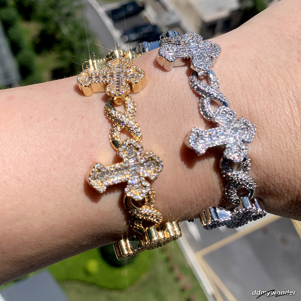 New Arrived High Quality Hip Hop Men Jewelry Micro Pave 5A CZ Iced Out Bling Infinity Cross Charm Cuban Bracelet ddmywonder ddmywonder ddmywonder ddmy