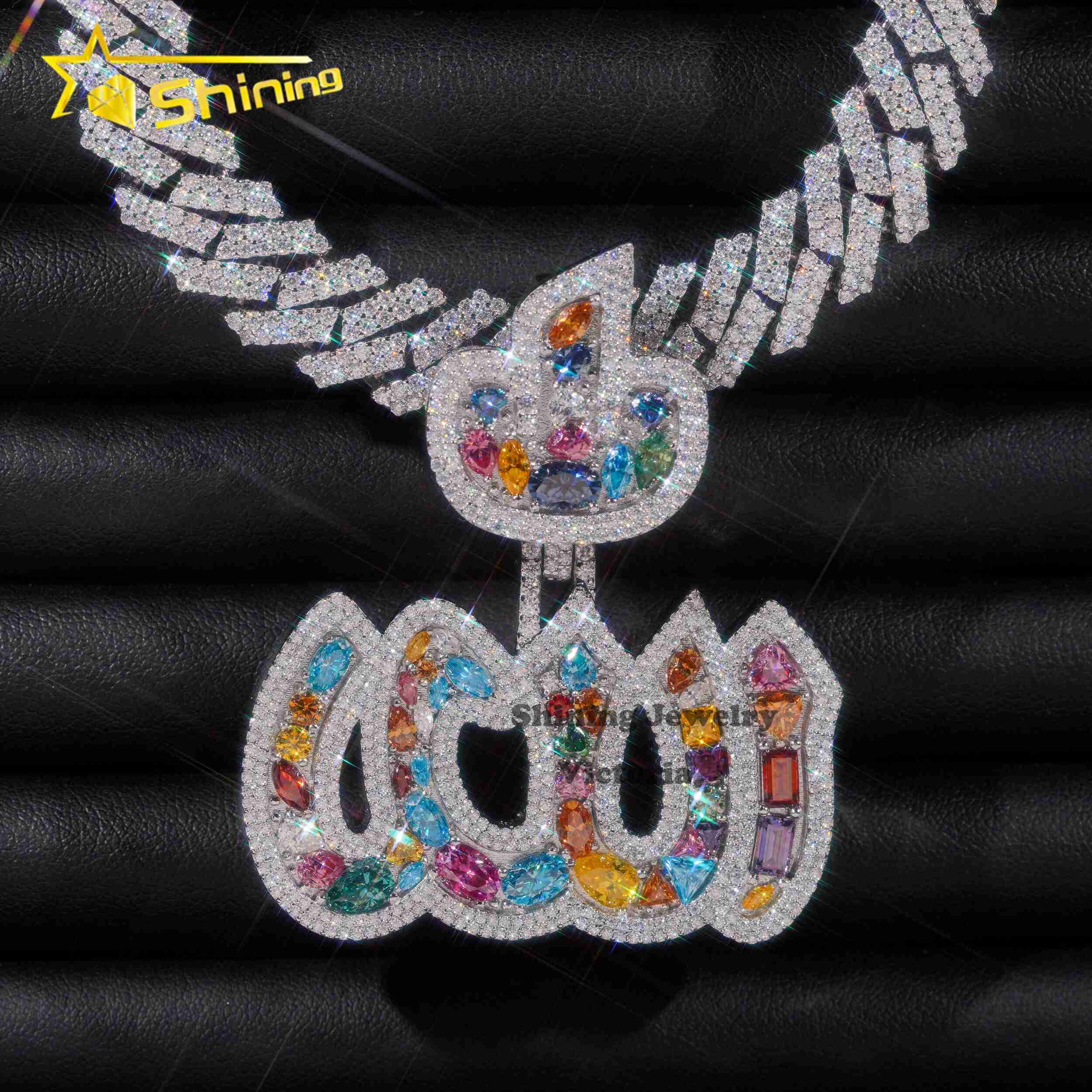 Custom Iced Out 925 Silver Fashion Jewelry Pendants Charms Hip Hop Soild 2 VVS Moissanite Colorful Diamond Fire Allah Pendant