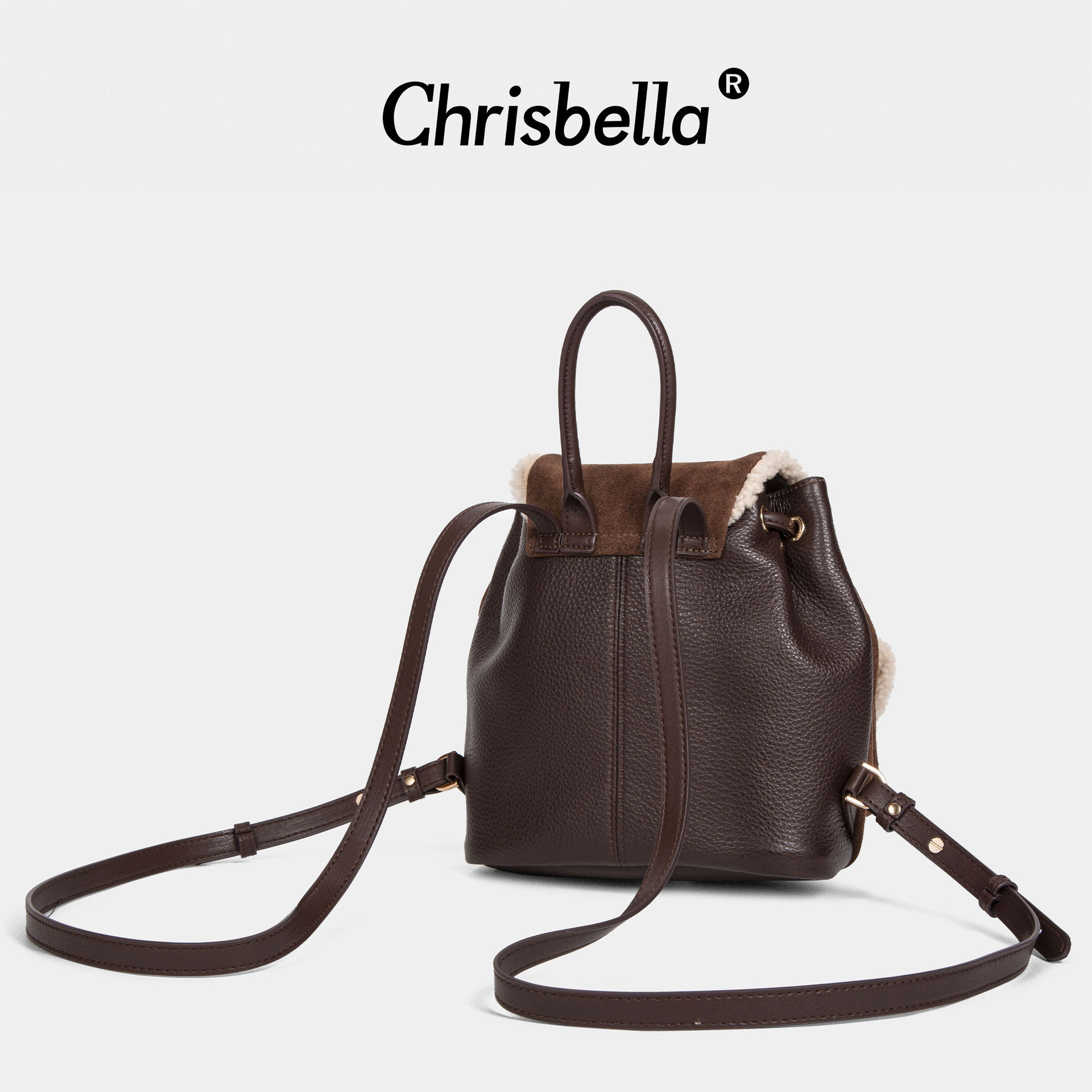 Lamb fleece nubuck cowhide cowhide backpack women's large capacity casual travel backpack vintage style shoulder tote bag