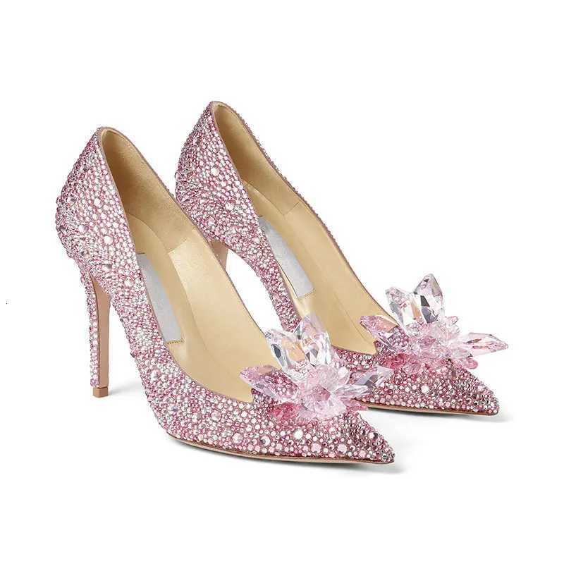 Rhinestone High Heels Women Pumps Newest Cinderella Shoes Pointed toe Woman Crystal Party Wedding Shoes 1cm5cm7cm9cm W250910
