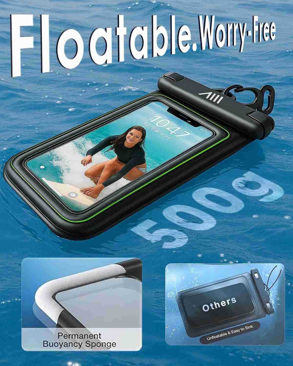 2025 Upgraded 2 Pack Black IP68 Waterproof Phone Pouch Floating Design No Sink Waterproof Phone Case Beach Pool Travel Essentials Works wAll Phones De