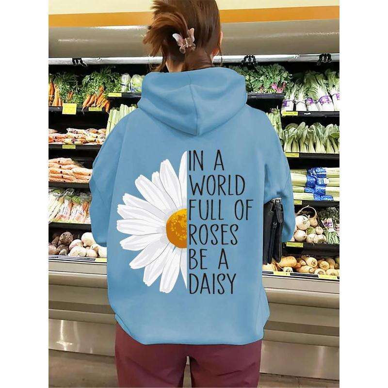 Women's Floal Lette Pint Dop Shoulde Hoodie, Fashion Casual Dawsting Pocket Hooded Sweatshit Daily Holiday Outdoo Wea, Ladies Clothes fo Fall &