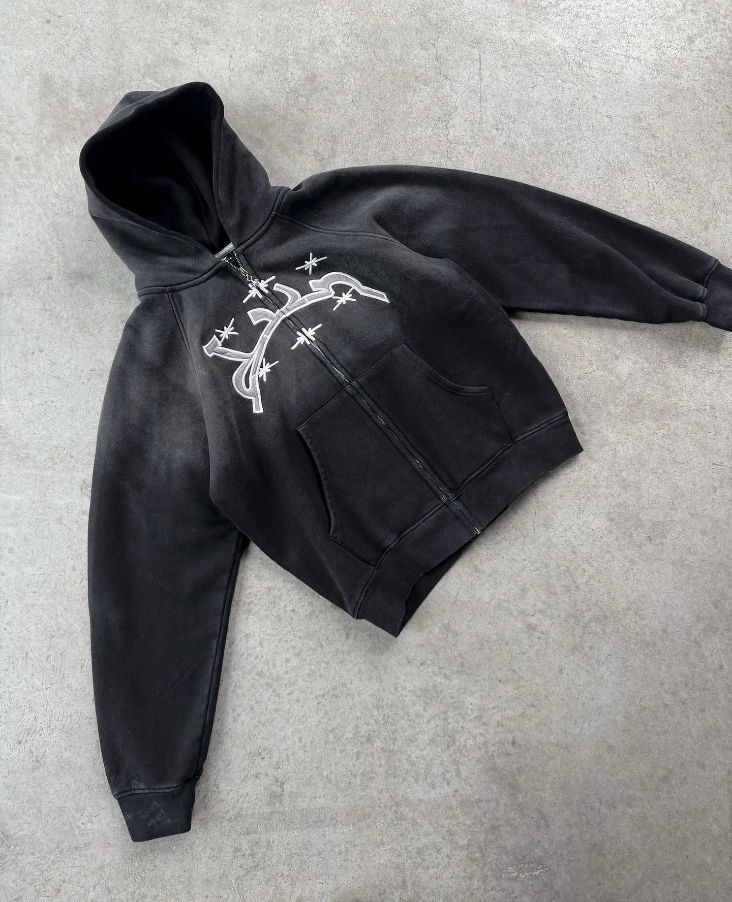 Y2k Divin Hoodies Vintage Fashion Embroidery Zip Up Hoodie New Harajuku Hip Hop Strt Coat Loose Men clothing Hooded Sweatshirt X250910