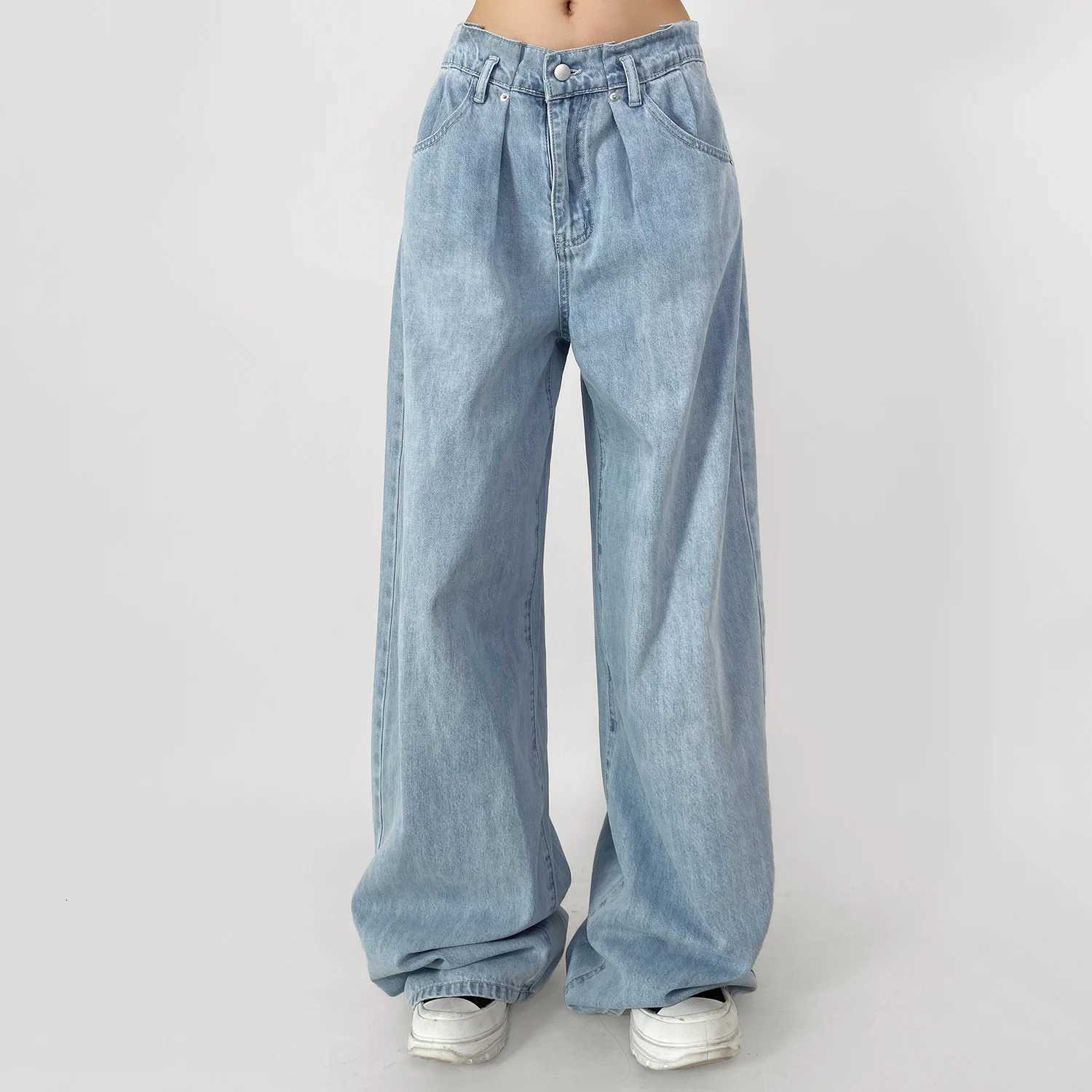 HighWaist WideLeg Pleated Jeans Relaxed Baggy Fit with Soft Drape Light Wash Options Z250910