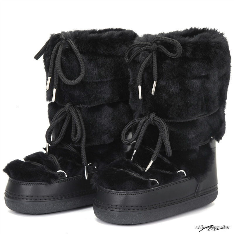 2024 Winter Snow Women Ski Fluffy Furry Fur Female Rivets Warm Waterproof Platform Black Cotton Boots ddmywonder ddmywonder ddmywonder ddmywonder