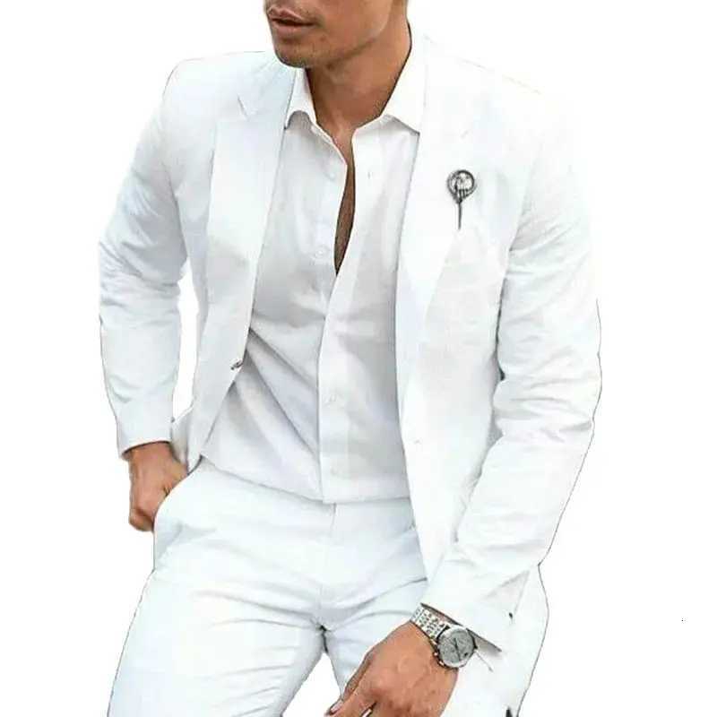 Summer White Men Suits Casual Single Breasted Notch Lapel 2 Piece Jacket Pants Outfits Slim Fit Costume Homme Terno Blazer 2024 W250910
