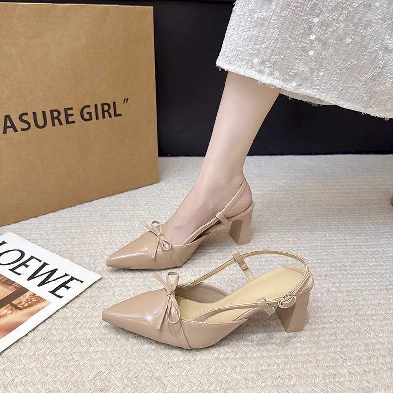 Elegant Butterfly Knot High Heel Sandals Womens French Design Pointed Toe Cover Head Summer New Style Ladies Rubber Sole Shoes W250910