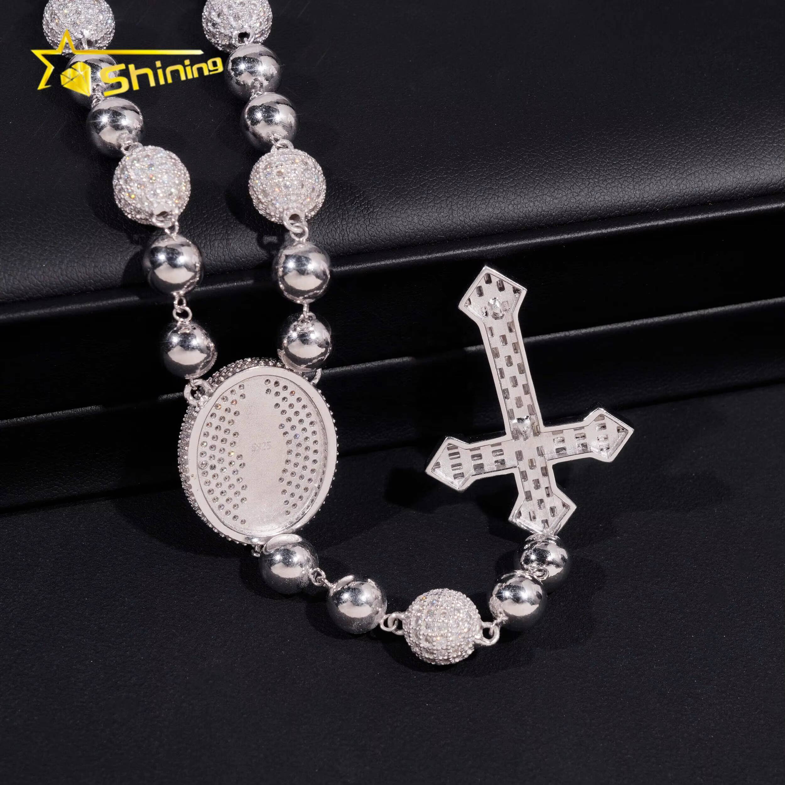 Pass Diamond Tester Hip Hop Iced Out Allah Moissanite Ball Chain 10mm Beads Necklace with Cross Pendant