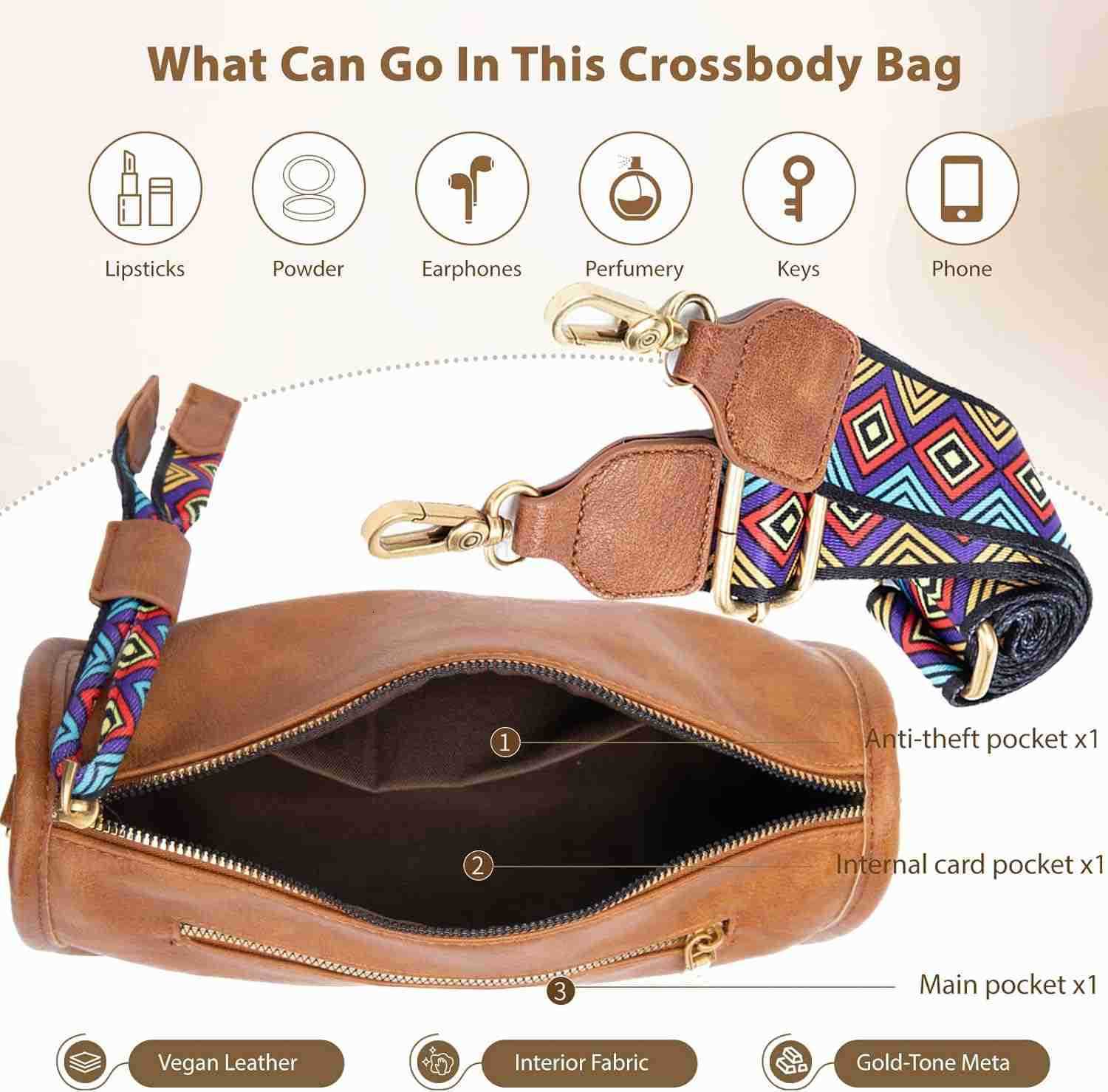 Crossbody Bag for Women Vegan Leather Wallet Purses Satchel Shoulder Bags Small Size Brown M250910