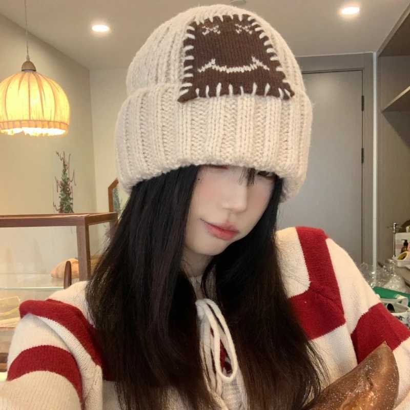 Japanese Thick Knitted Beanies Hat for Wen Autumn Winter Versati Show Face Small Outdoor Ear Protection Warm Hat Bucket Hat G250910