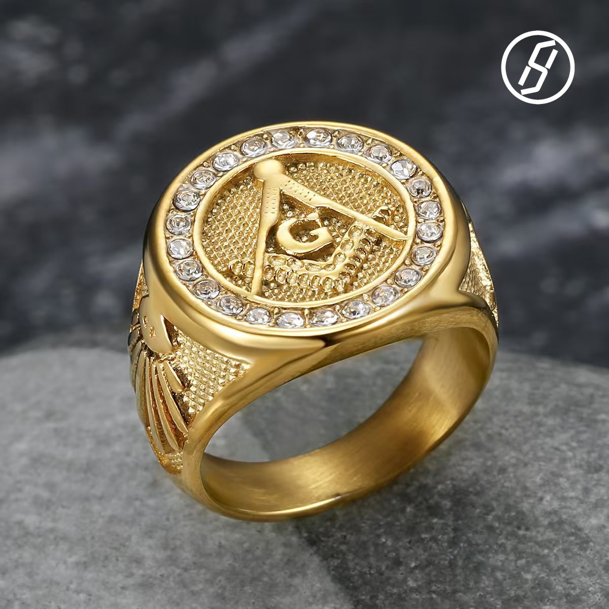 Hot Sale Punk HIPHOP Gold plated Diamond AG Freemasonry Pirate Marine Corps Eagle Ring Boutique Craft Designer Original Jewelry Wholesale