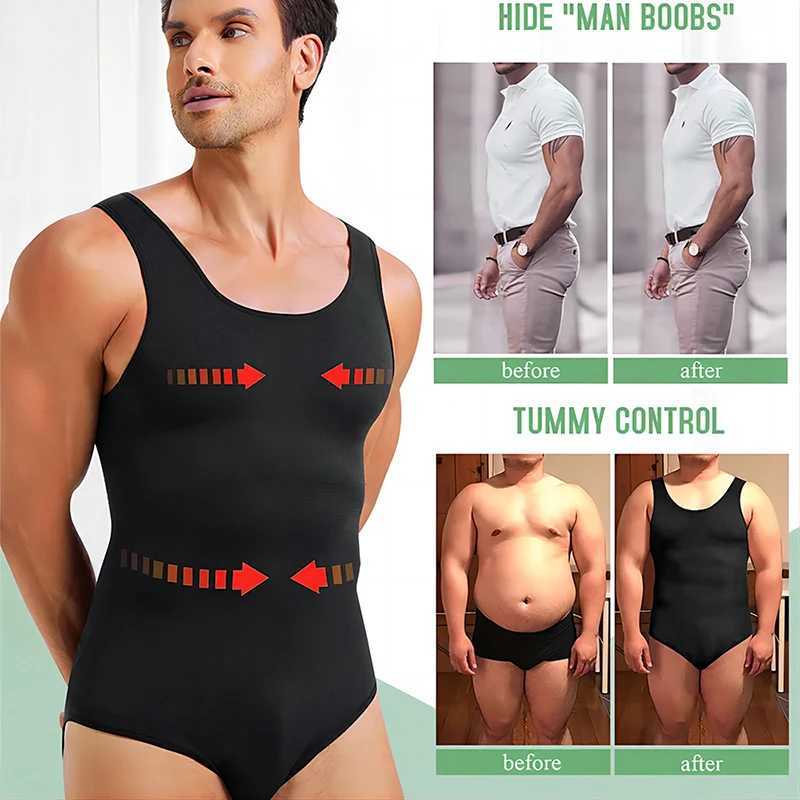 Men Shapewear Bodysuit Tummy Control Abdomen Compression Slimming Bodysuit Sleeveless Open Crotch Undershirt Full Body Shaper W250910