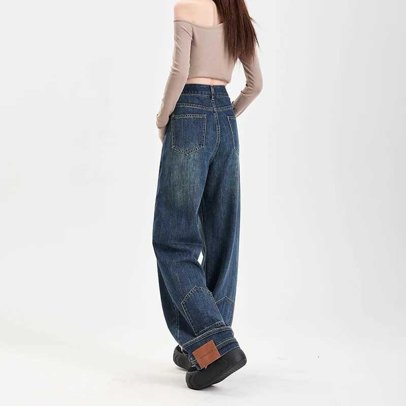 Ins Fashion American Retro Baggy High Waisted Jeans Woman High Street Denim Pants Reversible Trousers Streetwear Y2K Loose Jeans Z250910