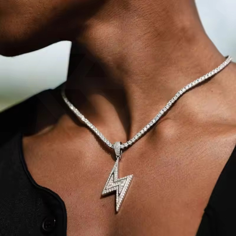 Fashion Hip Hop Micro Paved Moissanite Diamond Lightning Pendants Gold Plated Copper with Moissanite Inlay