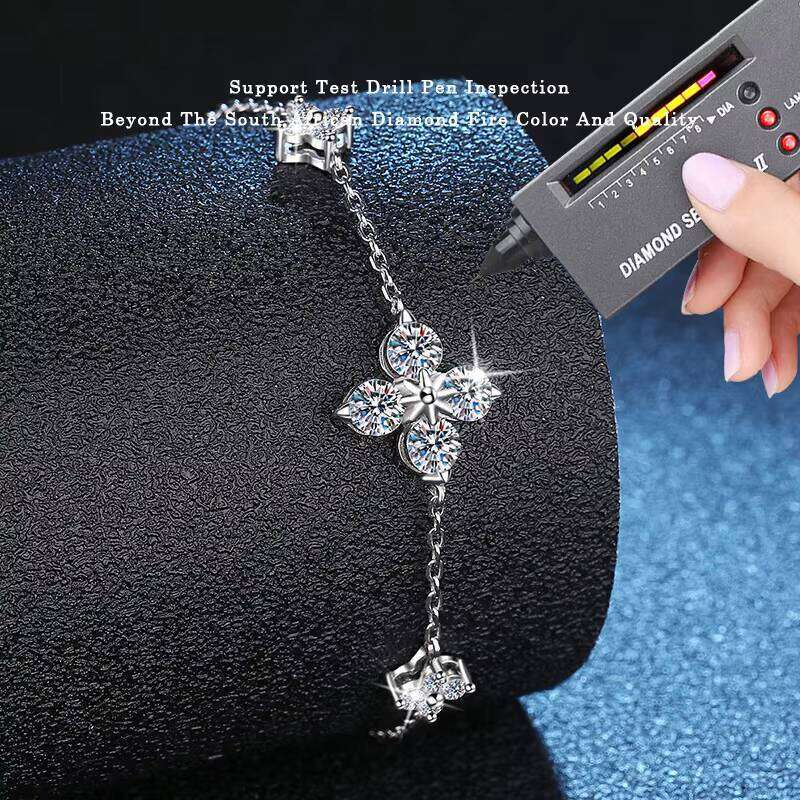 Fashion Fine Jewelry Lucky Four-Leaf Clover Dia Sterling Sier Moissanite Chain Bracelet