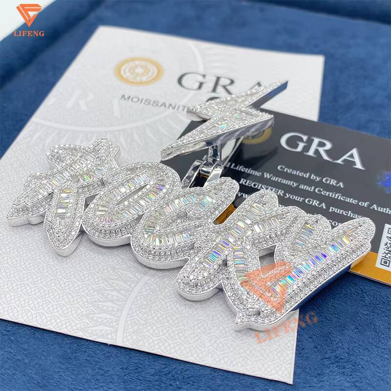 Fine Custom Jewelry Vvs Moissanite Initial Pendant Iced Out Baguette Cut Diamond Letter Number Pendant Customizable