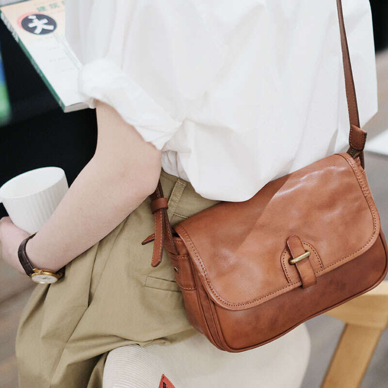 New Textured Commuter Small Square Genuine Leather Crossbody Cowhide Single Shoulder Messenger Bag for Women