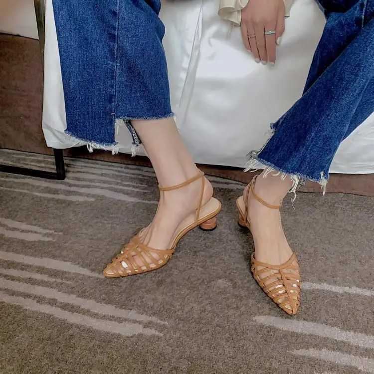 2022 Summer Pointed Toe Hollow Women Shoes Fashion Women Leather Slingbacks Pumps Wedding Bridal High Heeled Shoes W250910