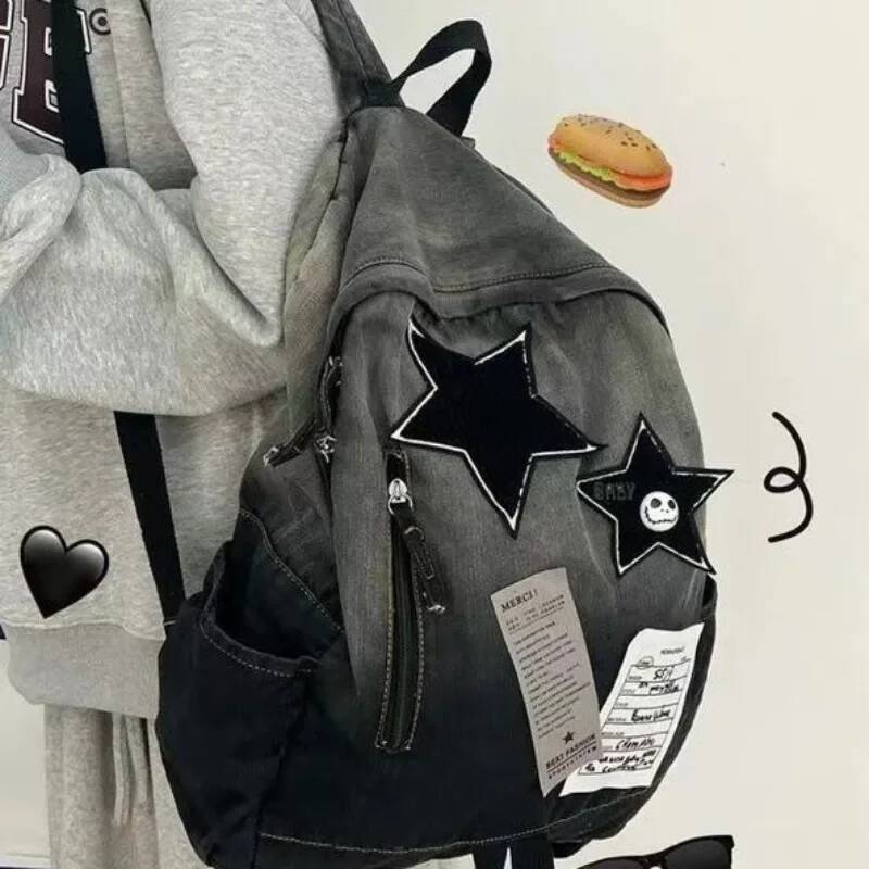 Y2k Bag Teenage Fashion Canvas Casual Backpacks Popular Trendy Five Star School Bags Summer All Match Cool Rucksack Bolsa Mujer high-quality