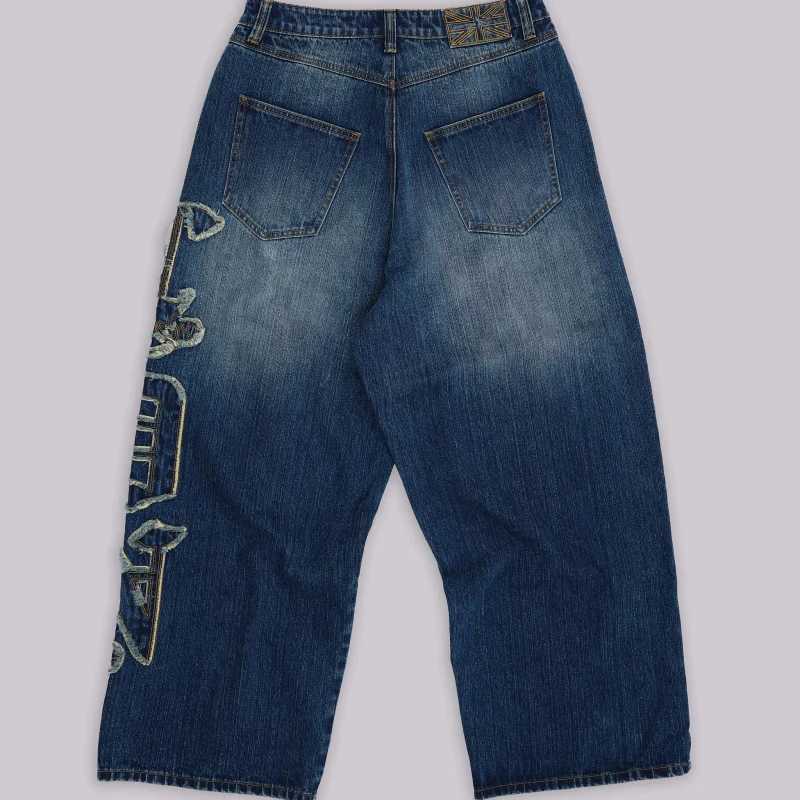 Y2K Vintage Side Letter Patch Womens Jeans American Design Sense Hiphop Blue Loose Wideleg Pants Couple Streetwear Jeans Z250910