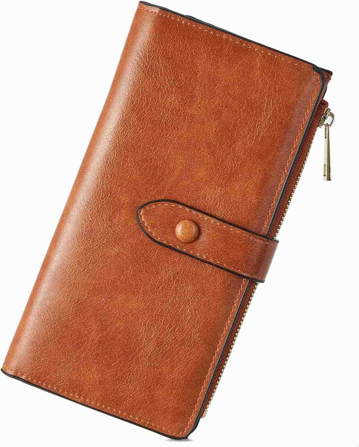 Womens Leather Wallets RFID Blocking Large Capacity Trifold Card Holder Ladies Phone Clutch BrownZ250910