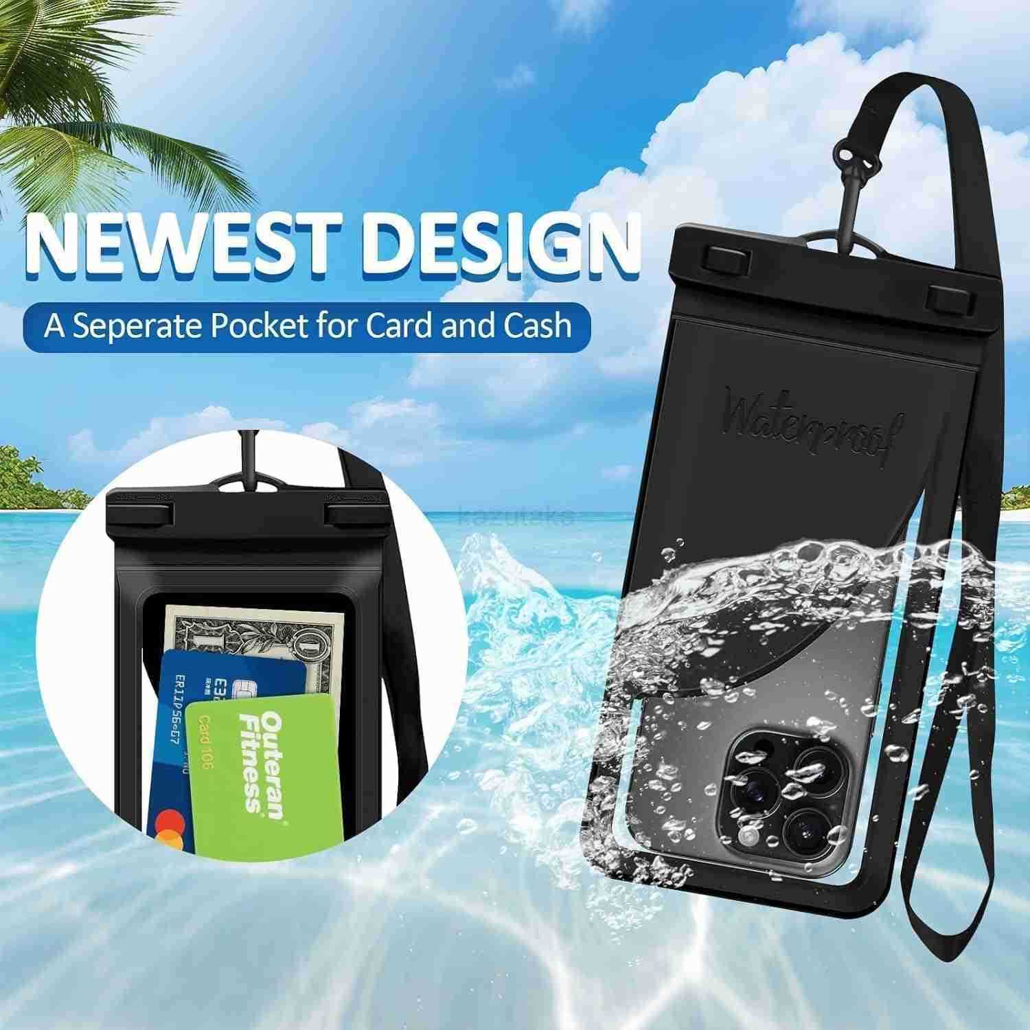 Waterproof Phone Pouch with Inside Card Bag Large Waterproof Case for iPhone 16 15 14 13 Pro MaxIPX8 Certified Lightweigt Cellphone Dry Bag Beach Crui