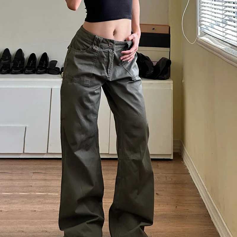 Low Waisted Flare Jeans Streetwear 2000s Clothes Y2k Women Bottom Belted Cargo Vintage Denim Pants P67DI27 Z250910