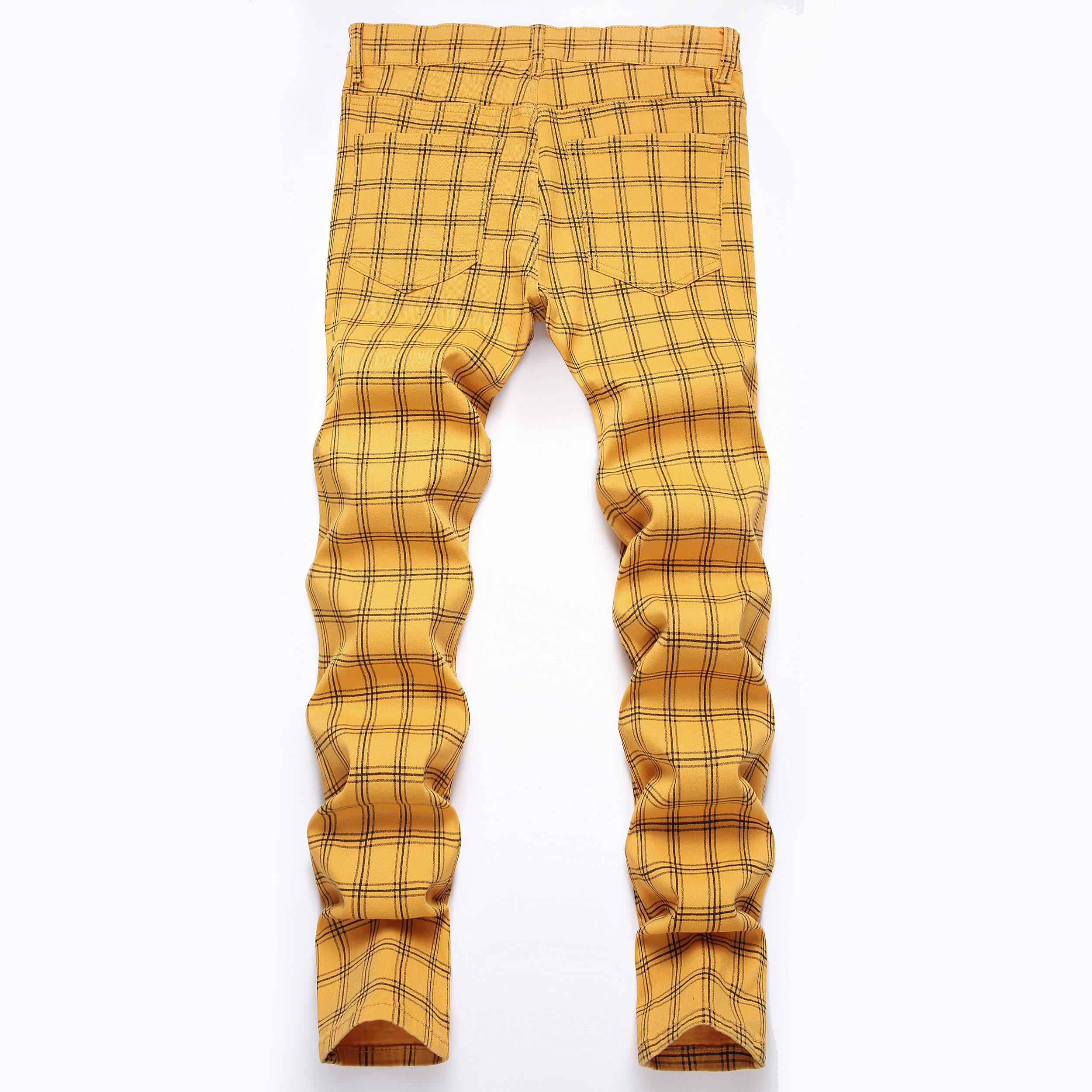 Men's Jeans Men's Vintage Plaid Black & Yellow Skinny Pants - Classic Slim - Fit Trendy Trousers DH819-2-3